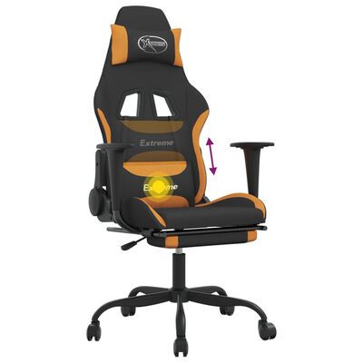 vidaXL Massage Gaming Chair with Footrest Black and Orange Fabric