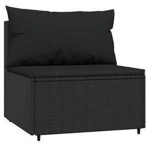 vidaXL Patio Middle Sofa Black PE Rattan, Powder-Covered Steel, Fabric