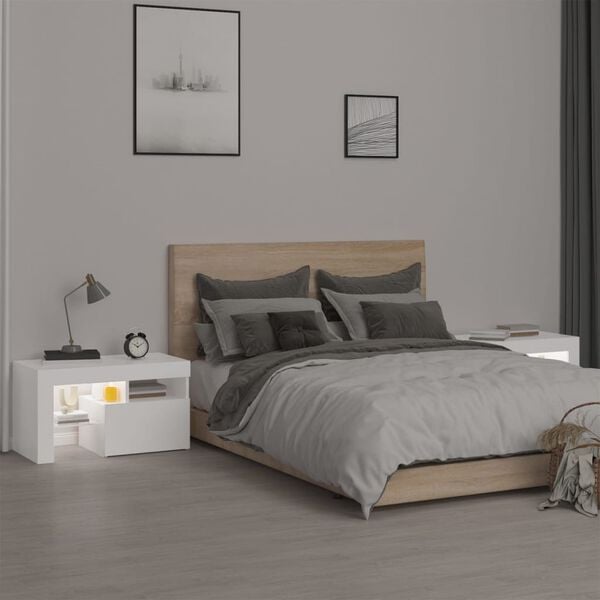 vidaXL Bedside Cabinet White Engineered Wood Bedside Cabinet Rectangular