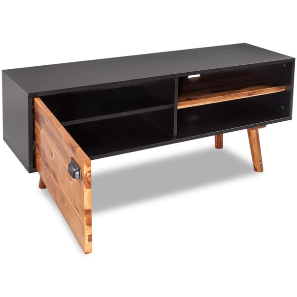 vidaXL TV Cabinet Black and Brown Solid Acacia Wood and MDF TV Cabinet
