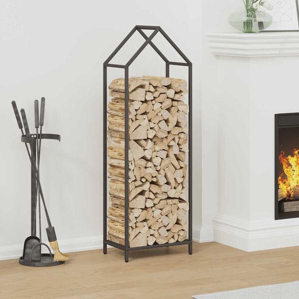 vidaXL Firewood Rack Black 15.7x9.8x47.2" Cold-rolled steel