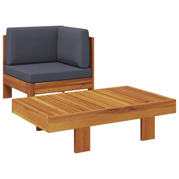 vidaXL Wooden Lounge Set Natural wood, Dark grey cushions