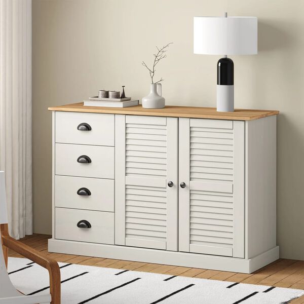 vidaXL Sideboard White Solid pine wood, engineered wood, metal Medium