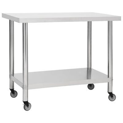 vidaXL Kitchen Work Table with Wheels 39.4"x11.8"x33.5" Stainless Steel
