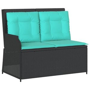 vidaXL Reclining Patio Bench Black Turquoise PE rattan 2-seater