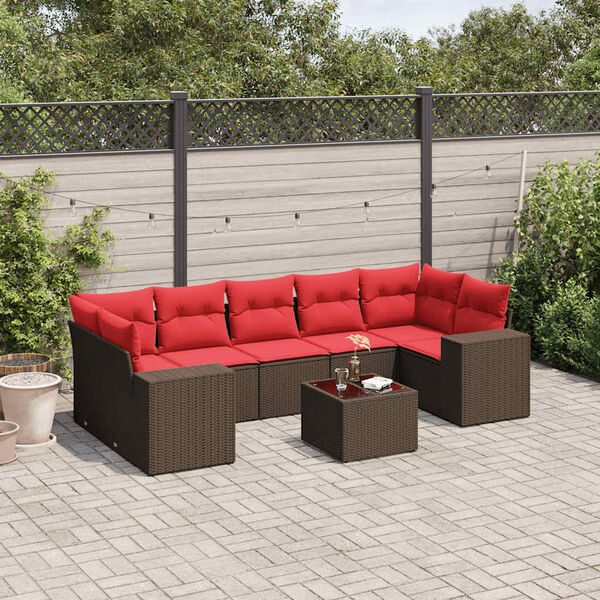 vidaXL 8 Piece Garden Sofa Set with Cushions Brown Poly Rattan
