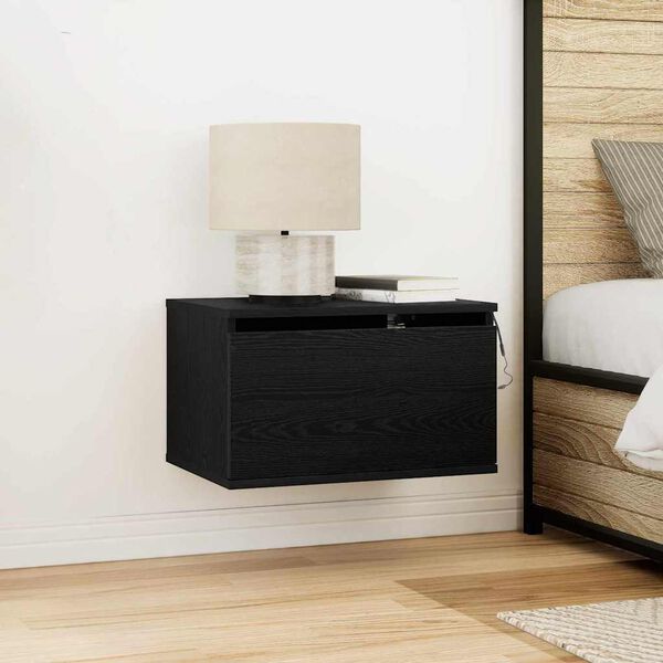 vidaXL Wall-mounted Bedside Cabinet with Drawer 2 pcs Black Oak