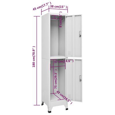 vidaXL Locker Cabinet with 2 Compartments 15"x17.7"x70.9"