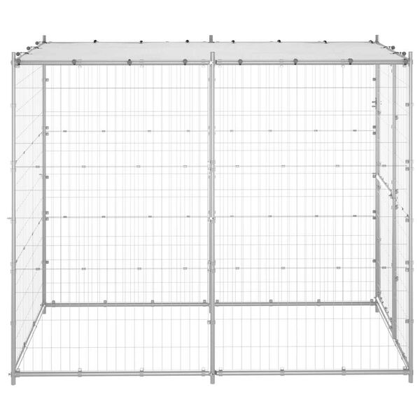 vidaXL Dog Kennel Silver Galvanized steel, PE Large Locks Dog Kennel
