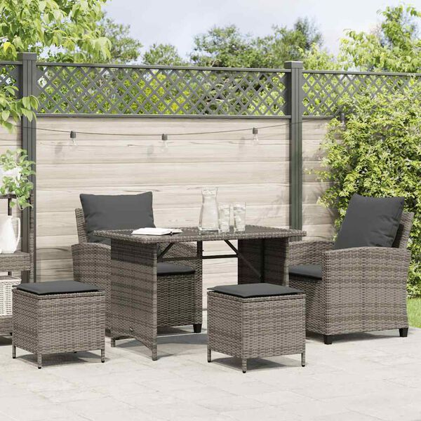 vidaXL Garden Sofa Set Grey PE Rattan Large Removable Covers