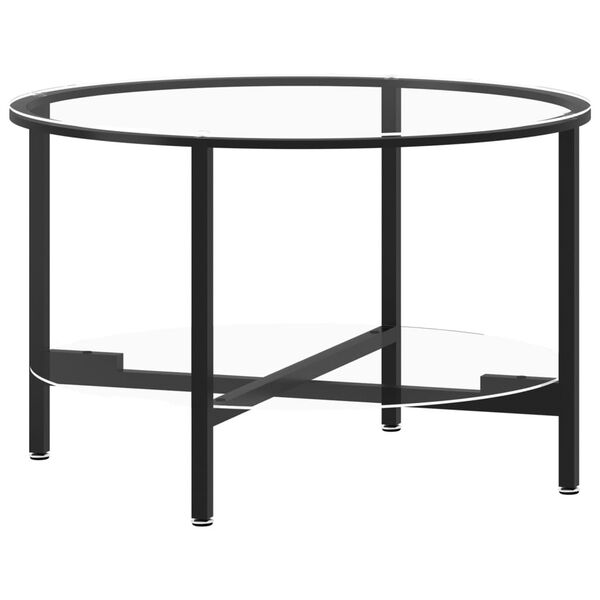 vidaXL Tea Table Black and Transparent Tempered Glass, Powder-Coated Iron