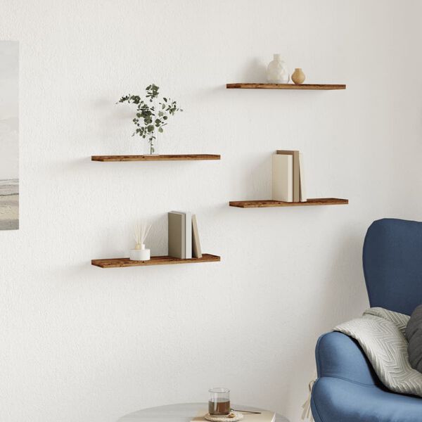 vidaXL Wall Shelf Set of 4 Old wood Engineered wood 15.7 x 4.0 x 0.6 in