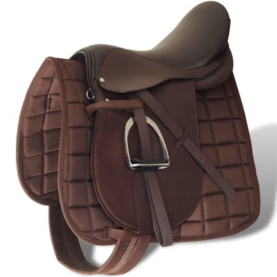 vidaXL Horse Riding Saddle Set 16" Real Leather Brown 5.5" 5-in-1