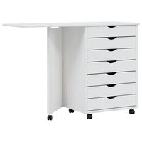 vidaXL Rolling Cabinet with Desk MOSS White Solid Wood Pine