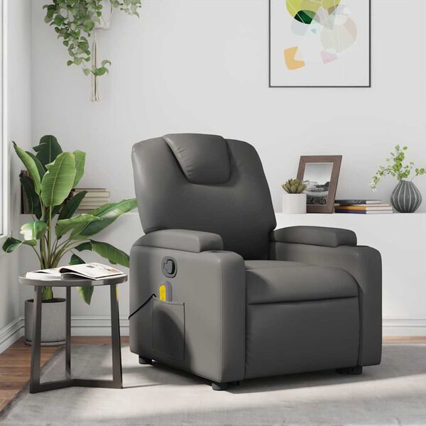 vidaXL Massage Recliner Chair Grey Faux leather, metal, plywood Medium