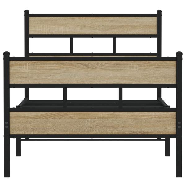 vidaXL Bed Frame Black, Sonoma Oak Iron, Engineered Wood 80 x 79 in Single