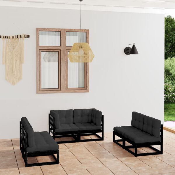 vidaXL Garden Lounge Set Black, Anthracite Solid pinewood, 100% polyester