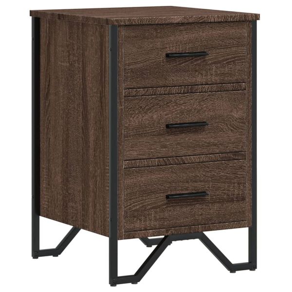 vidaXL Bedside Cabinet Brown Oak Engineered Wood and Metal Medium