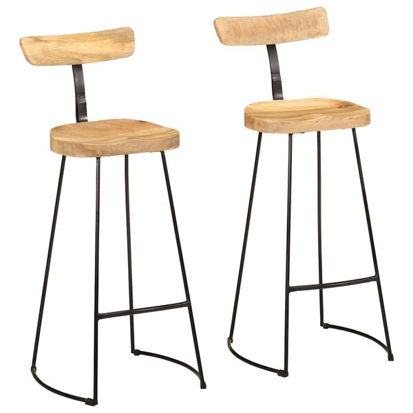 vidaXL Bar Stool Set of 2 Brown and Black Solid Mango Wood, Iron Medium