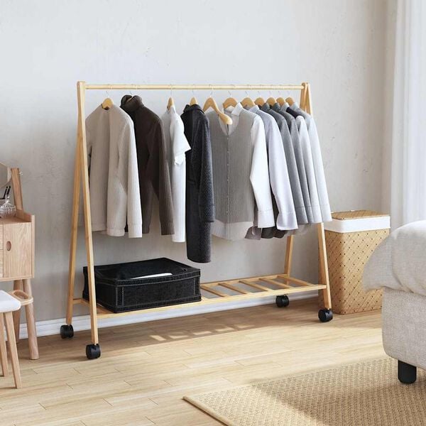 vidaXL Clothes Rack Natural Bamboo Bamboo Medium Foldable