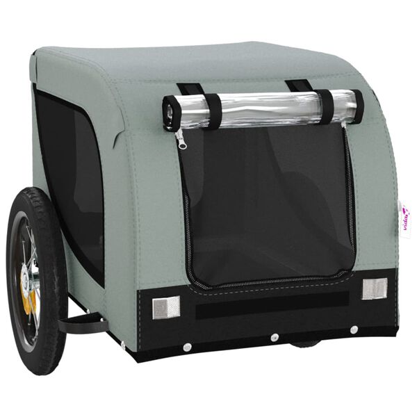 vidaXL Pet Bike Trailer Grey and Black Oxford Fabric, Iron, PVC Medium
