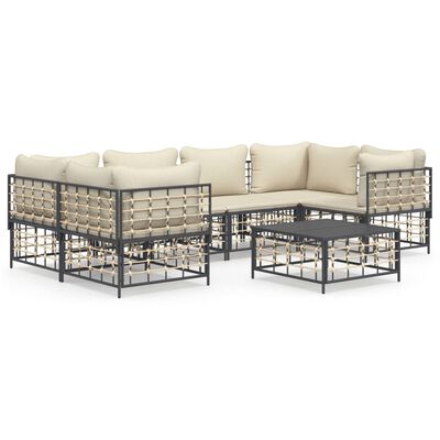 vidaXL 7 Piece Patio Lounge Set with Cushions Anthracite Poly Rattan