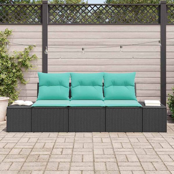 vidaXL Sofa Set with Cushion 3 pcs Black Poly Rattan