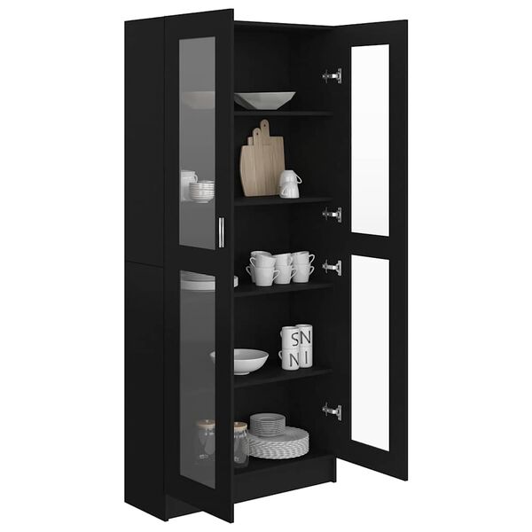 vidaXL Vitrine Cabinet Black 32.5x12.0x72.8" Engineered Wood