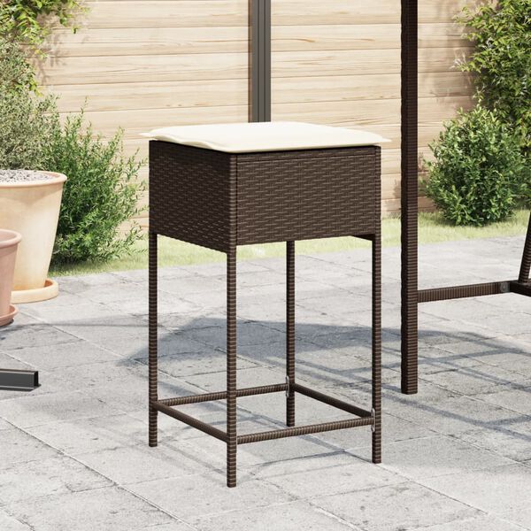 vidaXL Garden Bar Stool Brown Poly Rattan with a powder-coated steel frame
