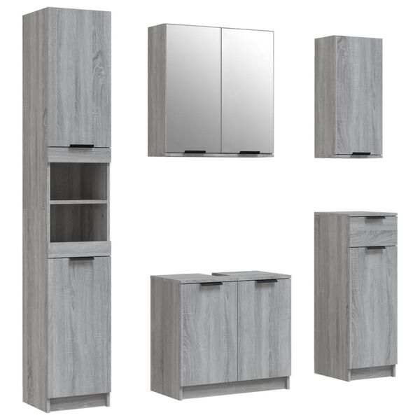 vidaXL Bathroom Furniture Set Grey sonoma Engineered wood, Glass Tall