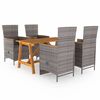 vidaXL Dining Set Grey Solid Acacia Wood, PE Rattan, Powder-coated Steel