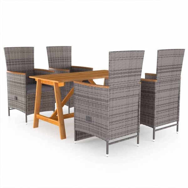vidaXL Dining Set Grey Solid Acacia Wood, PE Rattan, Powder-coated Steel