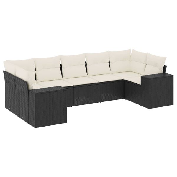 vidaXL Garden Sofa Set Black with cream cushions