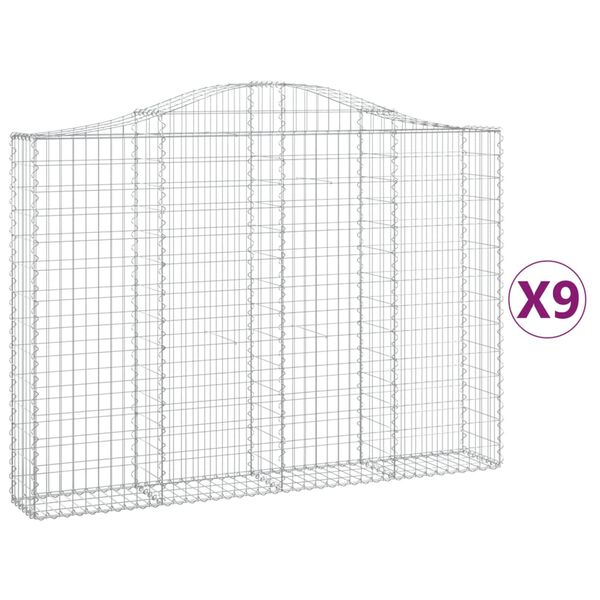 vidaXL Arched Gabion Baskets 9 pcs 78.7x11.8x140/160" Galvanised Iron