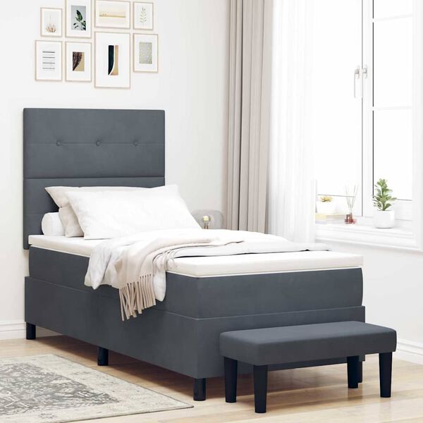 vidaXL Box Spring Bed with Mattress Dark gray 31.5" x 78.7" Velvet