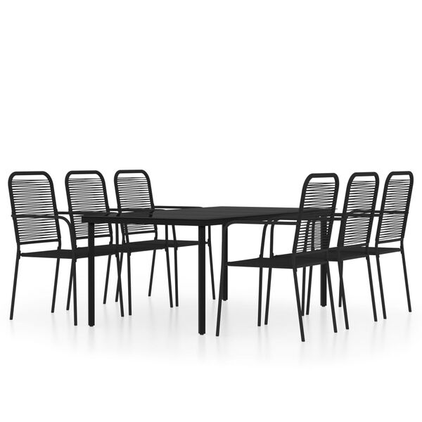 vidaXL Dining Set Black Powder-coated steel, tempered glass, cotton rope