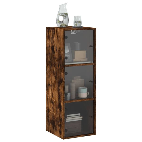 vidaXL Wall Cabinet Smoked oak Engineered wood, glass 13.8x14.6x39.4 in