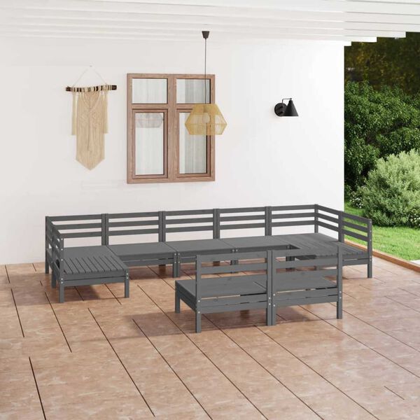 vidaXL Garden Lounge Set Grey Solid pine wood Large Modular