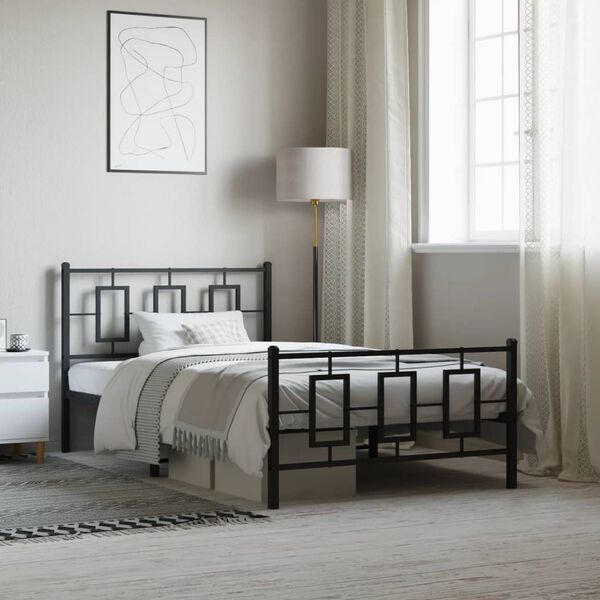 vidaXL Bed Frame Black Powder-Coated Steel Single Bed Frame