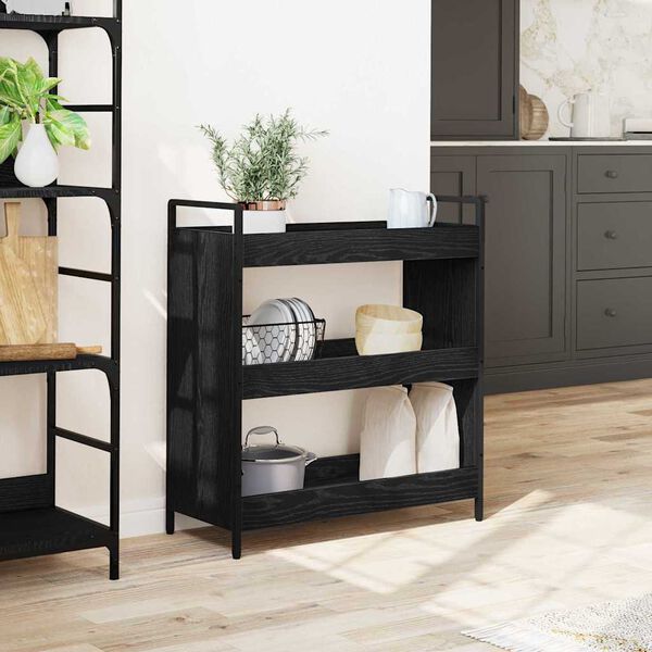 vidaXL Kitchen Trolley Black Oak 27.56 x 11.81 x 32.28 in