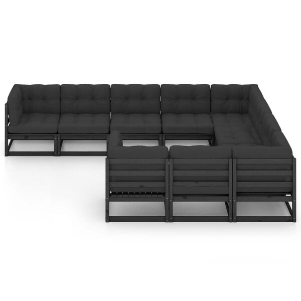 vidaXL Garden Lounge Set Black Solid pinewood, 100% polyester Medium