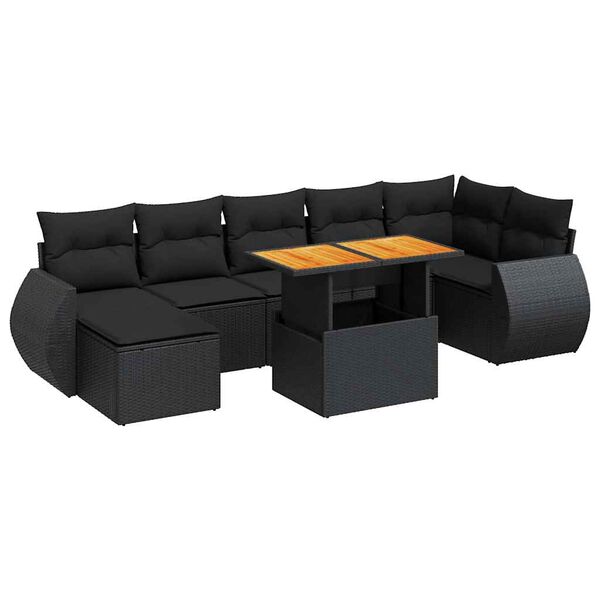 vidaXL Garden Sofa Set Black PE rattan 8 Piece Adjustable Armrests