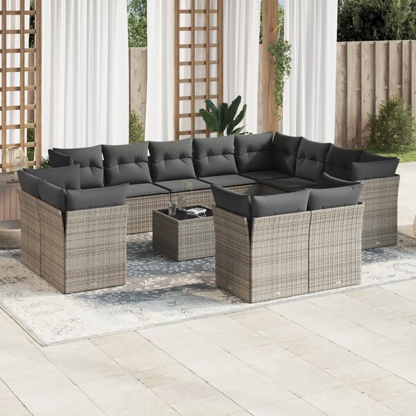 vidaXL Garden Sofa Set Grey PE Rattan, Powder-Coated Steel, Tempered Glass