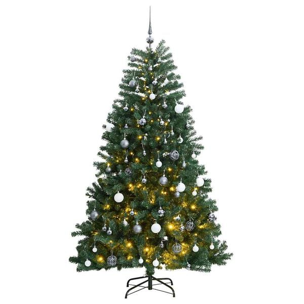 vidaXL Artificial Hinged Christmas Tree 300 LEDs & Ball Set 82.7"