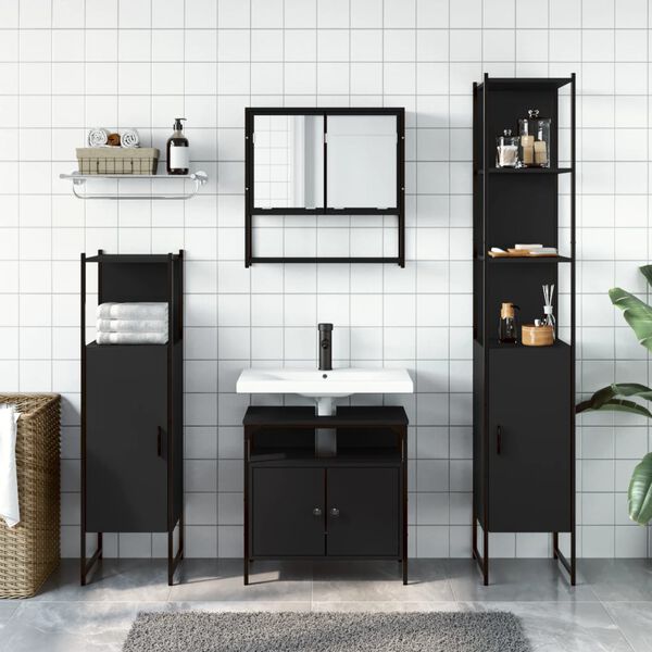 vidaXL Bathroom Furniture Set Black Engineered wood, Powder-coated steel