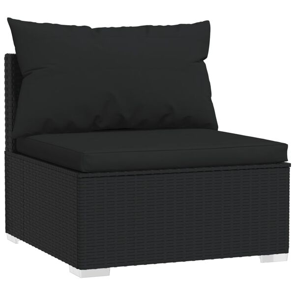 vidaXL Garden Lounge Set Black PE Rattan, Powder-Coated Steel, Plastic