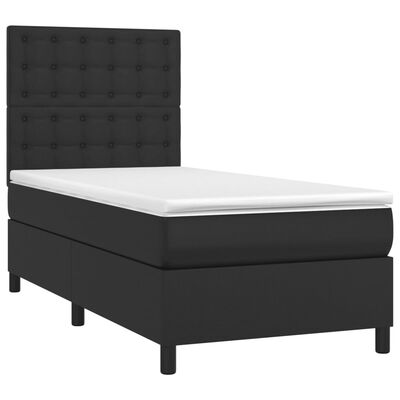 vidaXL Box Spring Bed with Mattress&LED Black Twin Faux Leather