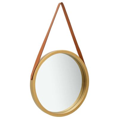 Vidaxl Wall Mirror With Strap 16 7, Round Mirror Leather Strap Gold