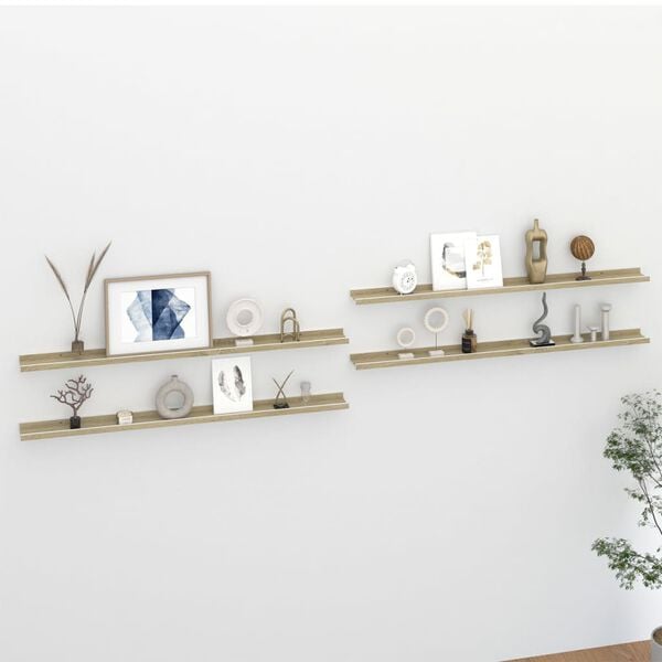 vidaXL Wall Shelf Set of 4 White and Sonoma Oak MDF 45.3 in Wall Shelf