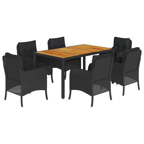 vidaXL Garden Dining Set Black Poly Rattan 7-Piece Removable Covers